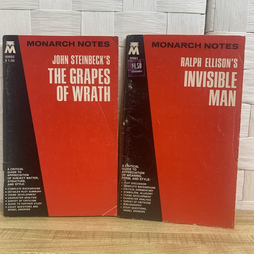 Monarch Notes 1939 The Grapes Of Wrath & 1947 Invisible Man Critical Guides